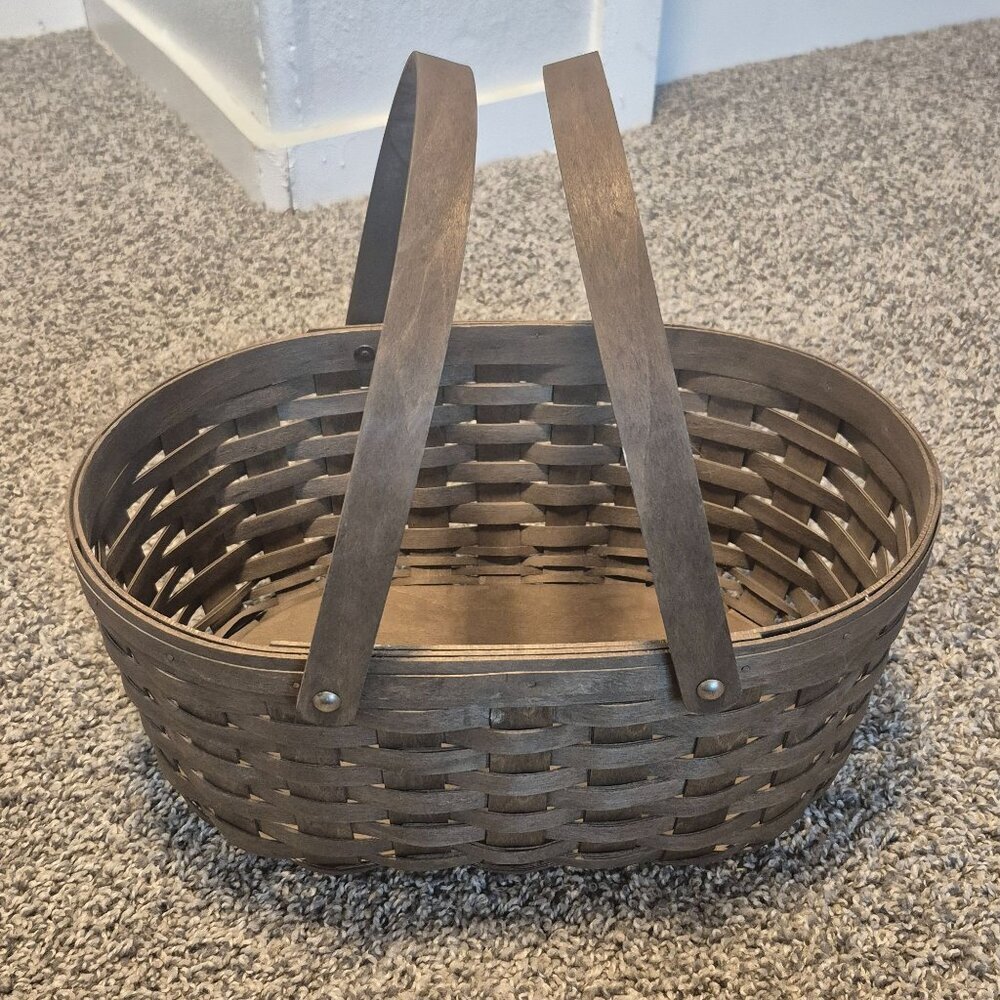 Longaberger Oval Gathering Basket Deep Brown Medium Handles 2008 Wicker Woven